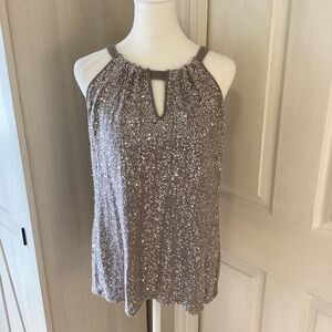 INC International Concepts Sparkling Keyhole Blouse - Silver Sz XL